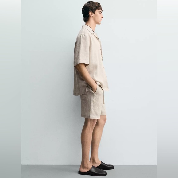 Zara Men’s 100% Linen Relaxed Fit Beige Shirt 🤎 - Picture 4 of 12